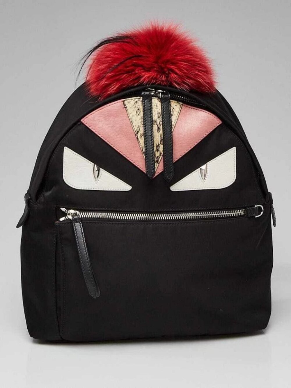 Fendi Black Nylon/Leather/Snakeskin Medium Monster Eyes Backpack Bag - 8BZ035